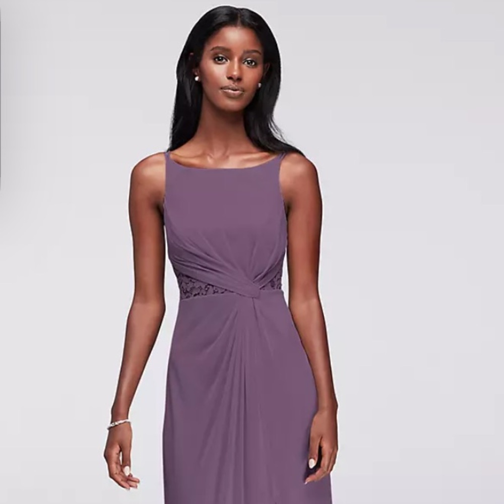 Davids Bridal Double Strapped Lace Inset Bridesmaids Dress in Wisteria